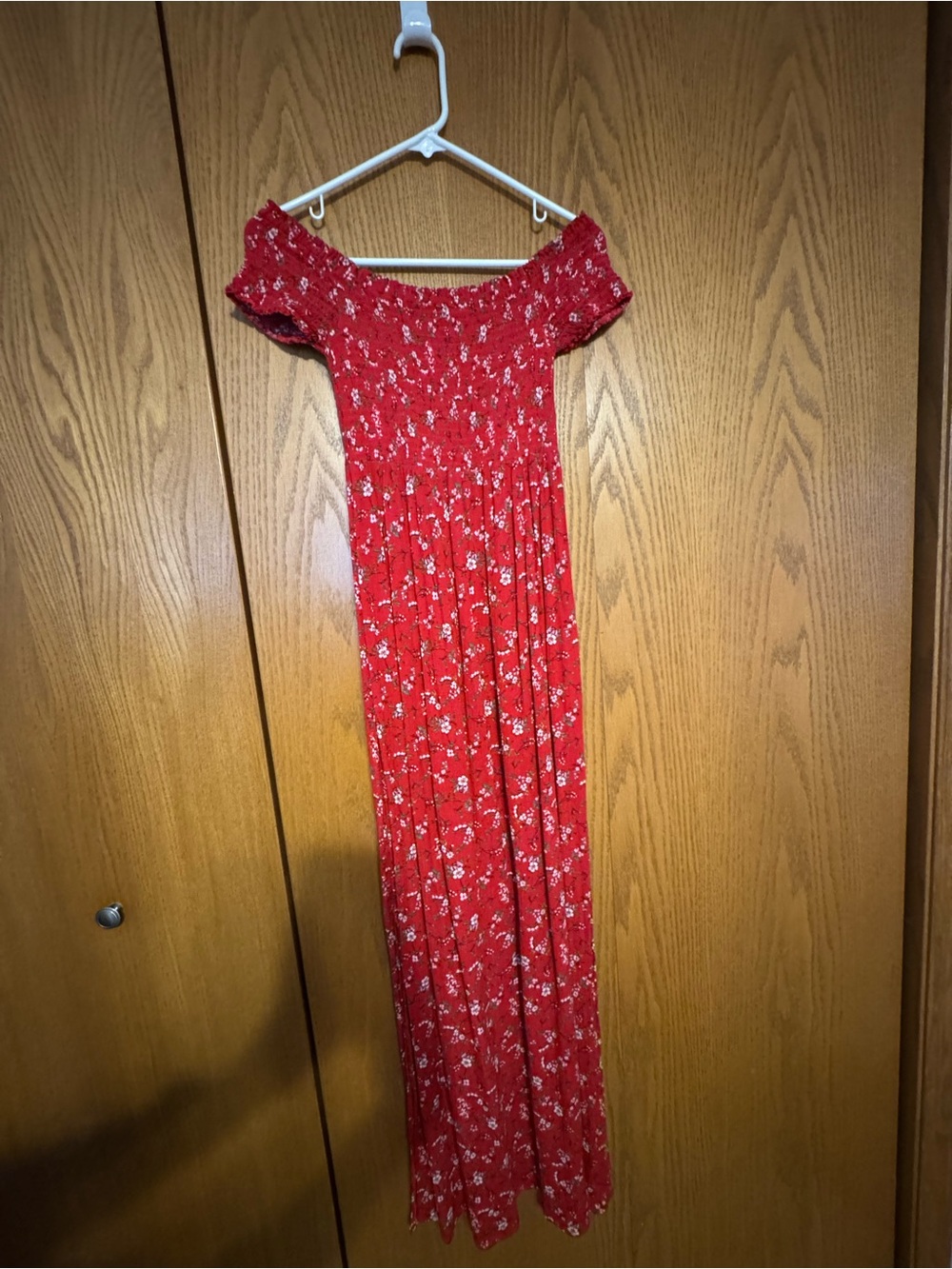 Aeropostale Red Floral Off-Shoulder Maxi Dress With Slits